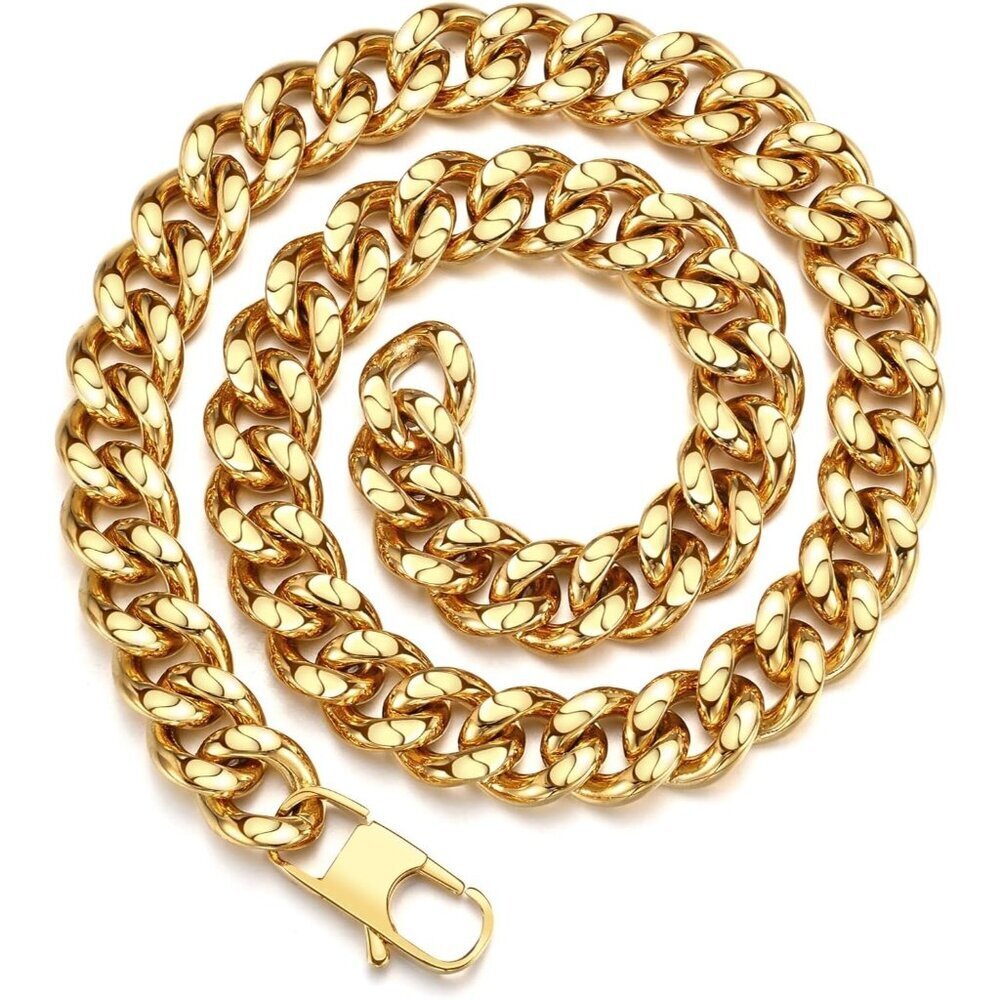 Unisex 18K 12mm Gold Cuban Link Chain Necklace - Punk Hip Hop Christmas Gift